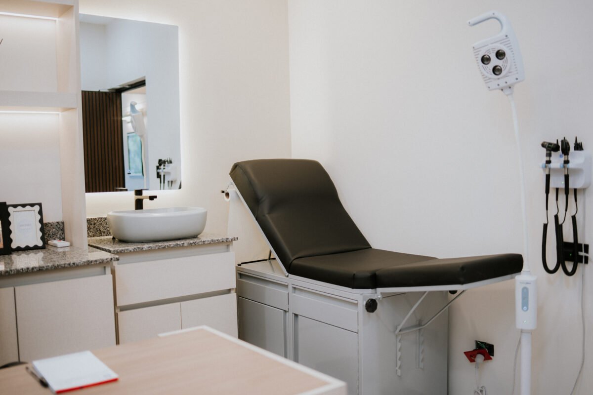 Private consultation room with exam table