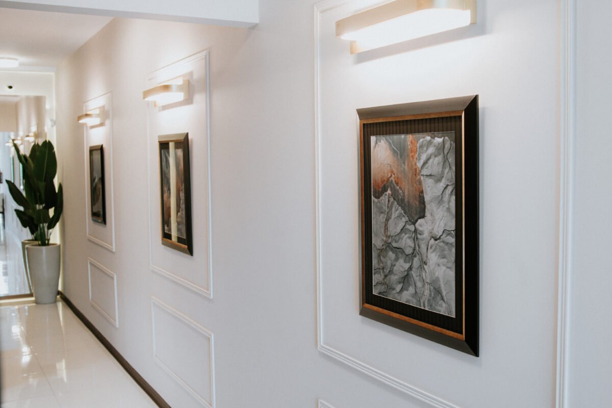Bright hallway with artwork